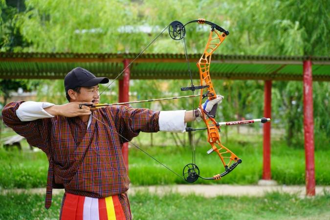 Practicing archery with the Bhutanese in Paro